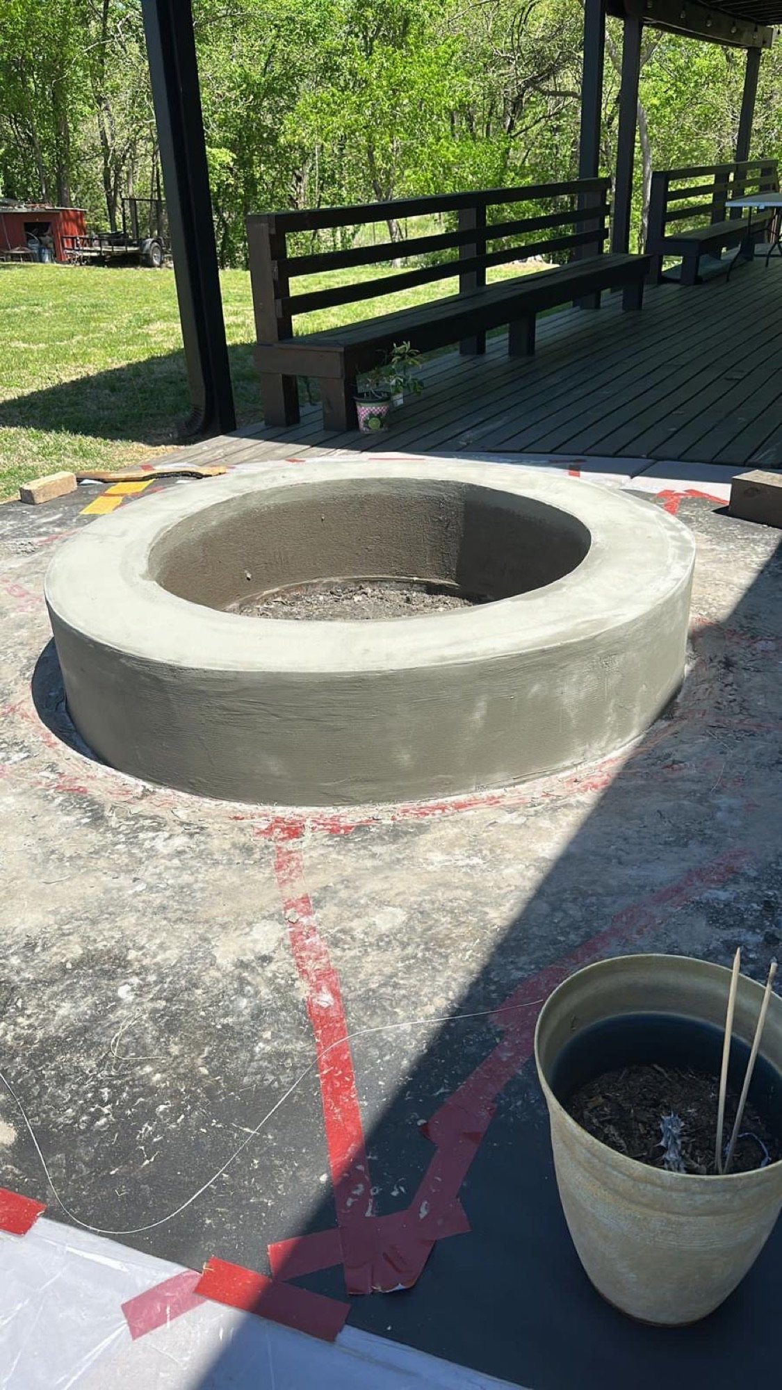 Fire pit construction, concrete base stage