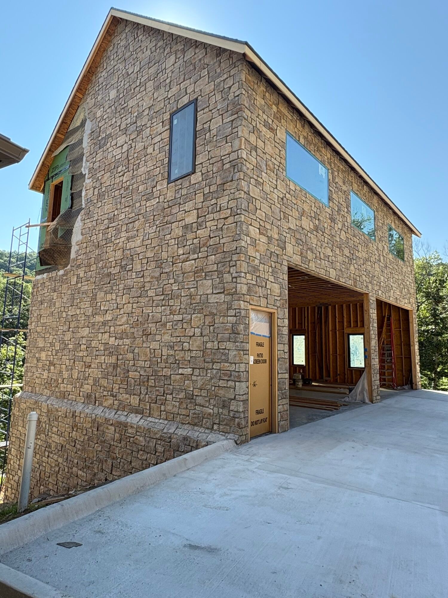 Stone masonry gable end, wide angle